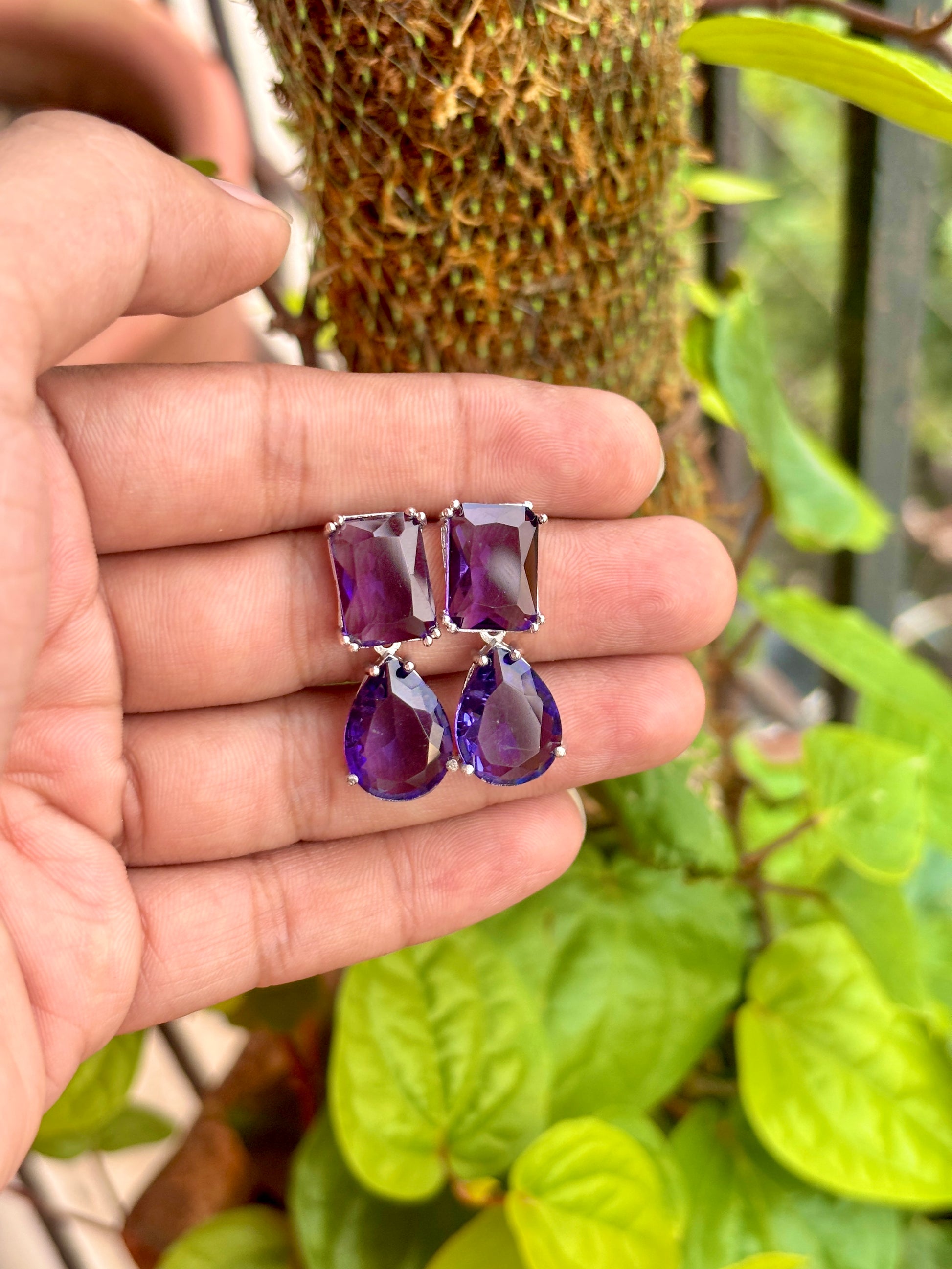 Purple drop zircon earring