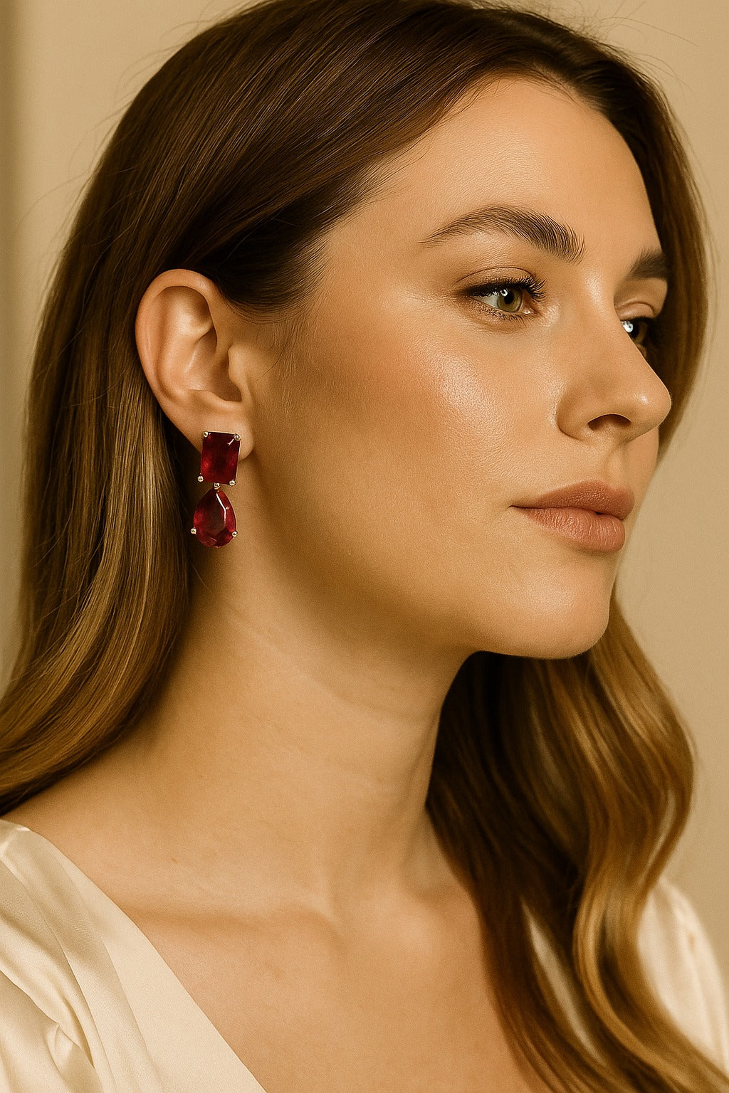 RUBY DROP ZIRCON EARRING