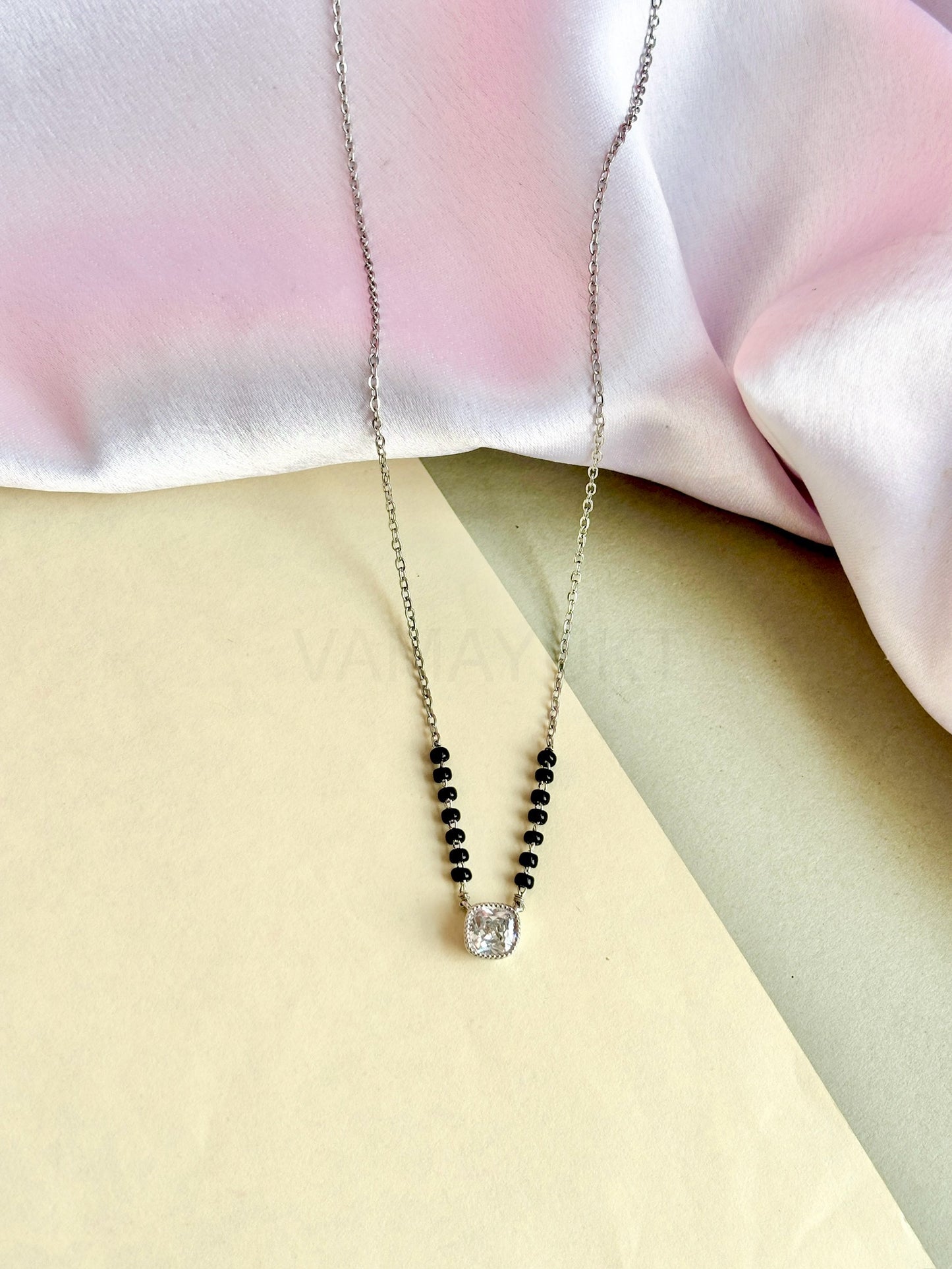 Riah solitaire silver modern mangalsutra
