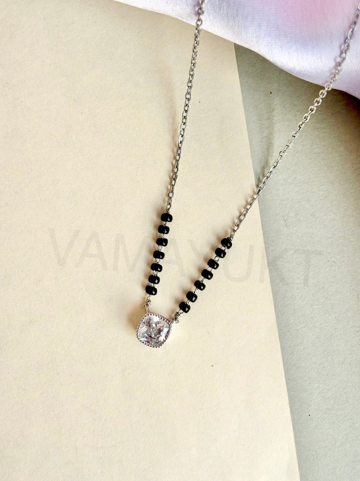 Riah solitaire silver modern mangalsutra