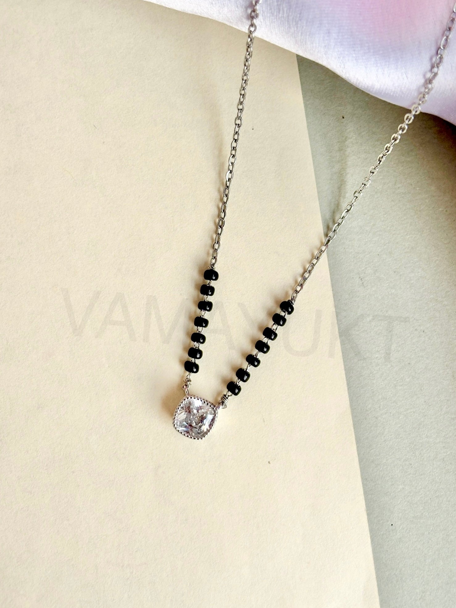 Riah solitaire silver modern mangalsutra