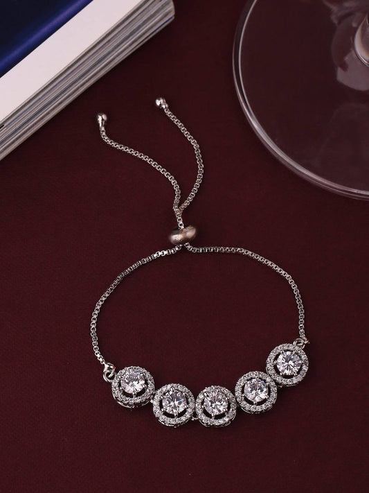 Silver American Diamond Bracelate Push & Pull