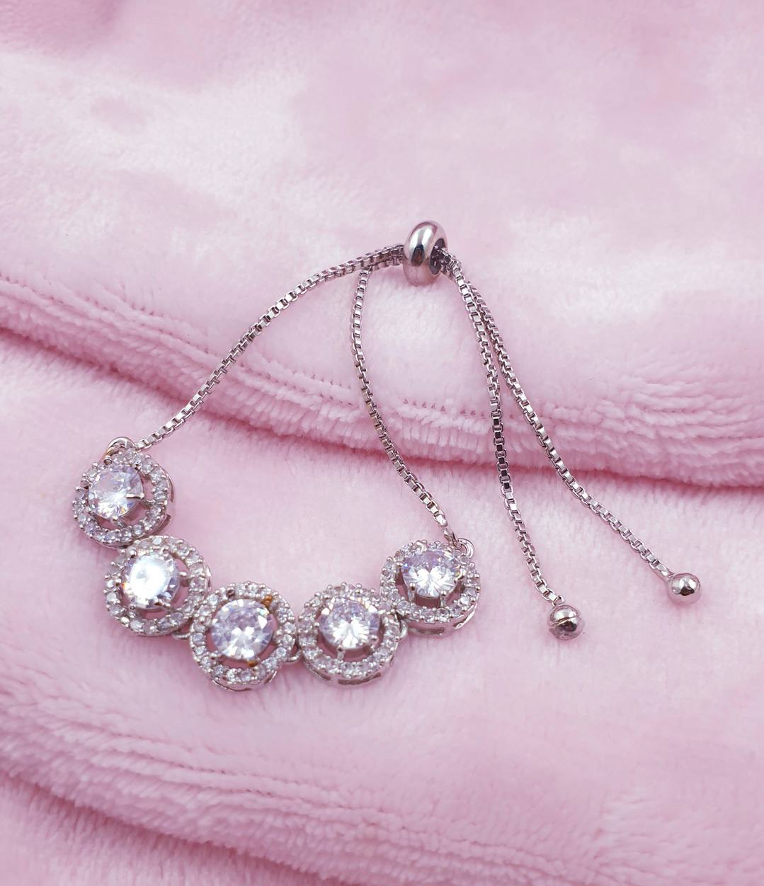 Silver American Diamond Bracelate Push & Pull