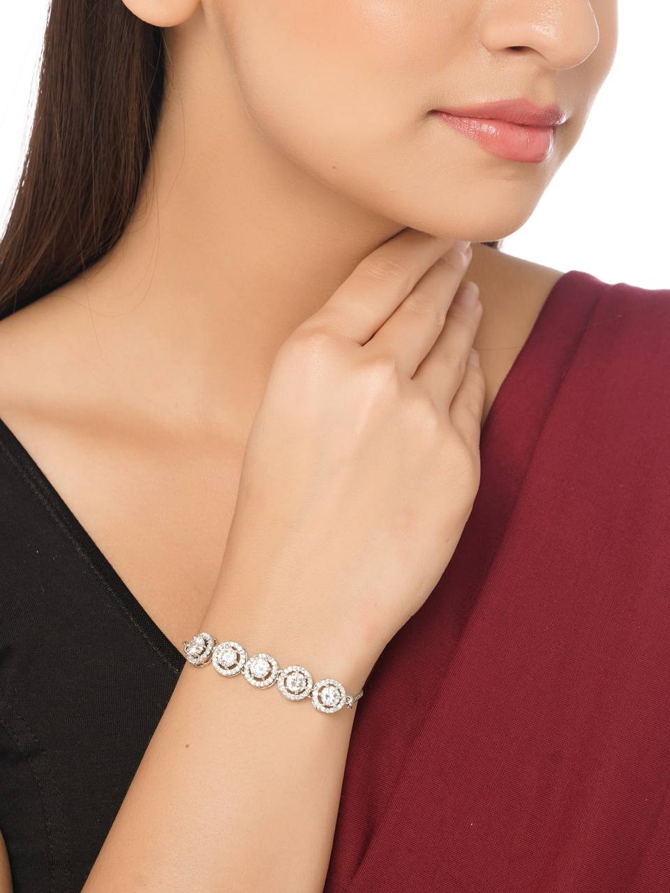 Silver American Diamond Bracelate Push & Pull