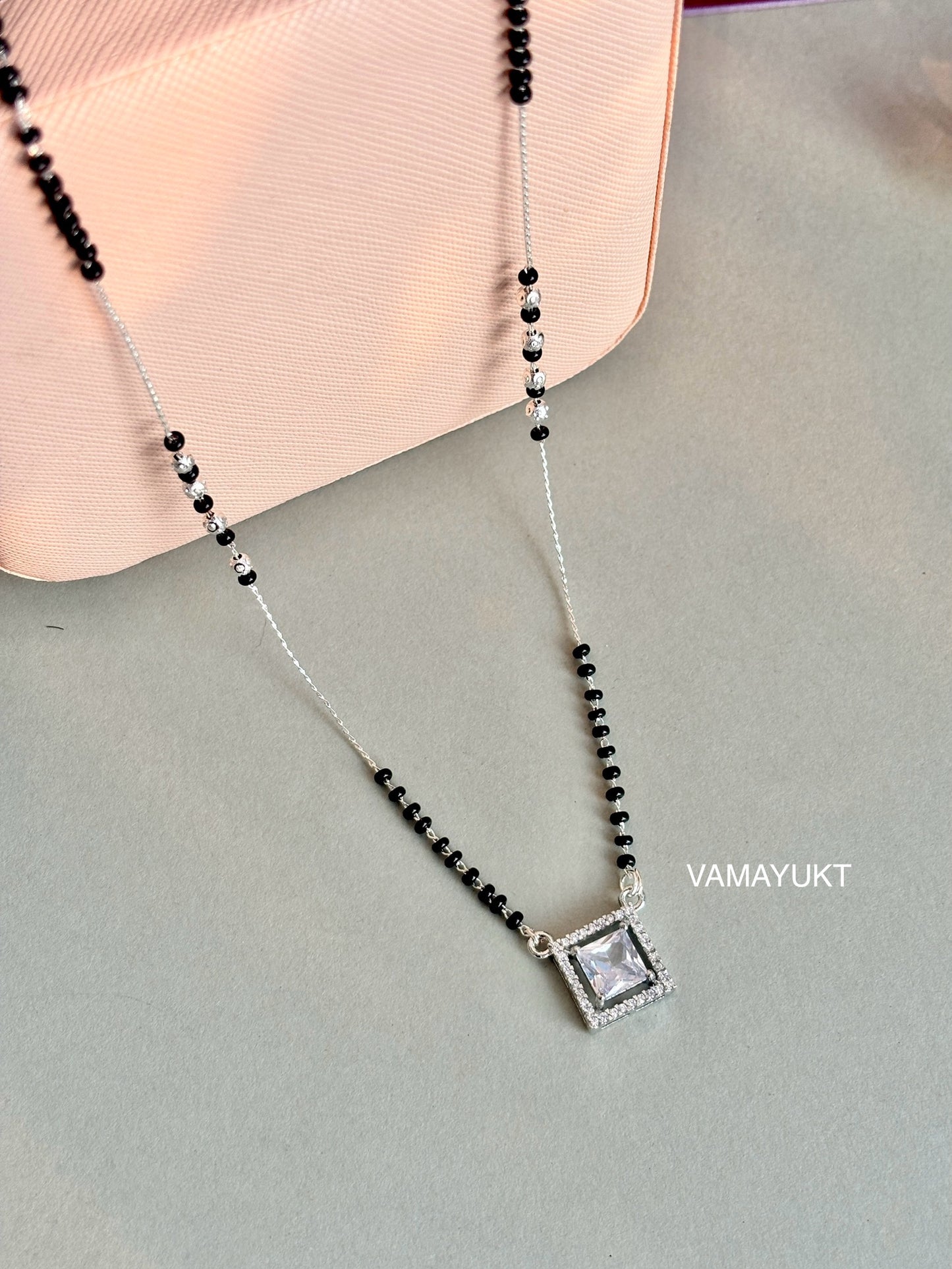 Squarish modern silver mangalsutra