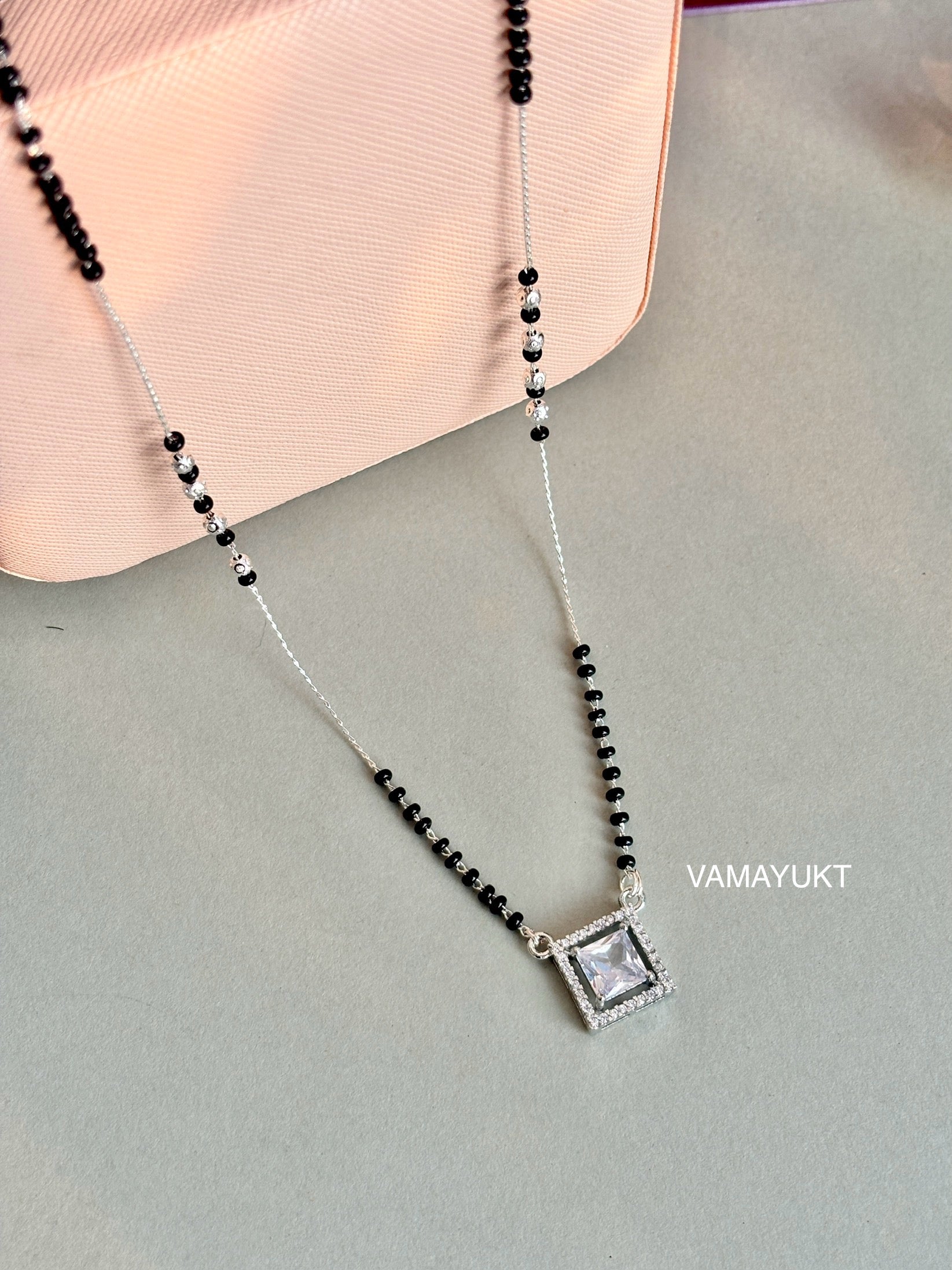 Squarish modern silver mangalsutra