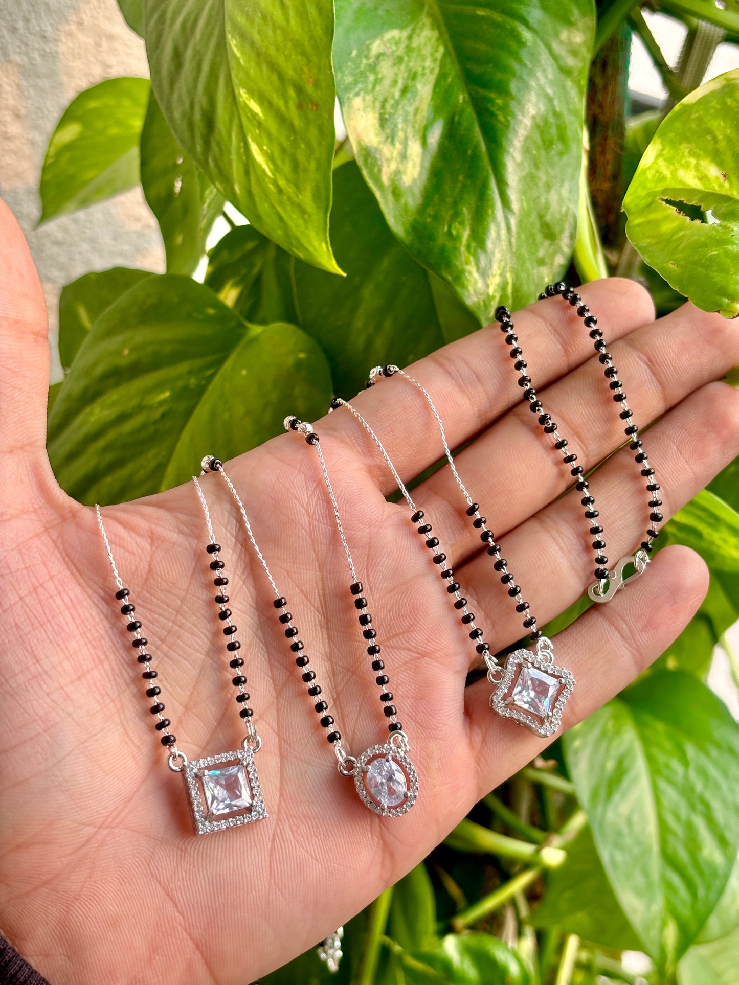 Squarish modern silver mangalsutra
