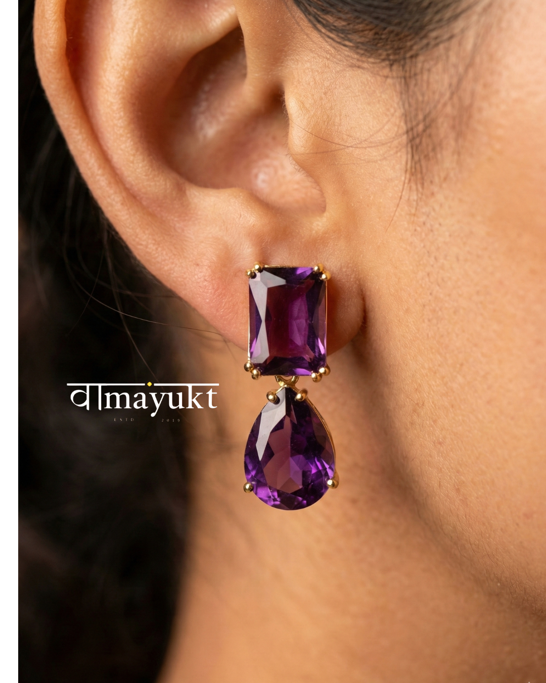 Purple drop zircon earring