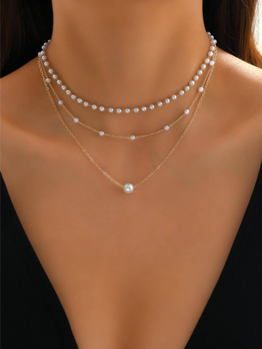 Western 3layer pearl necklace