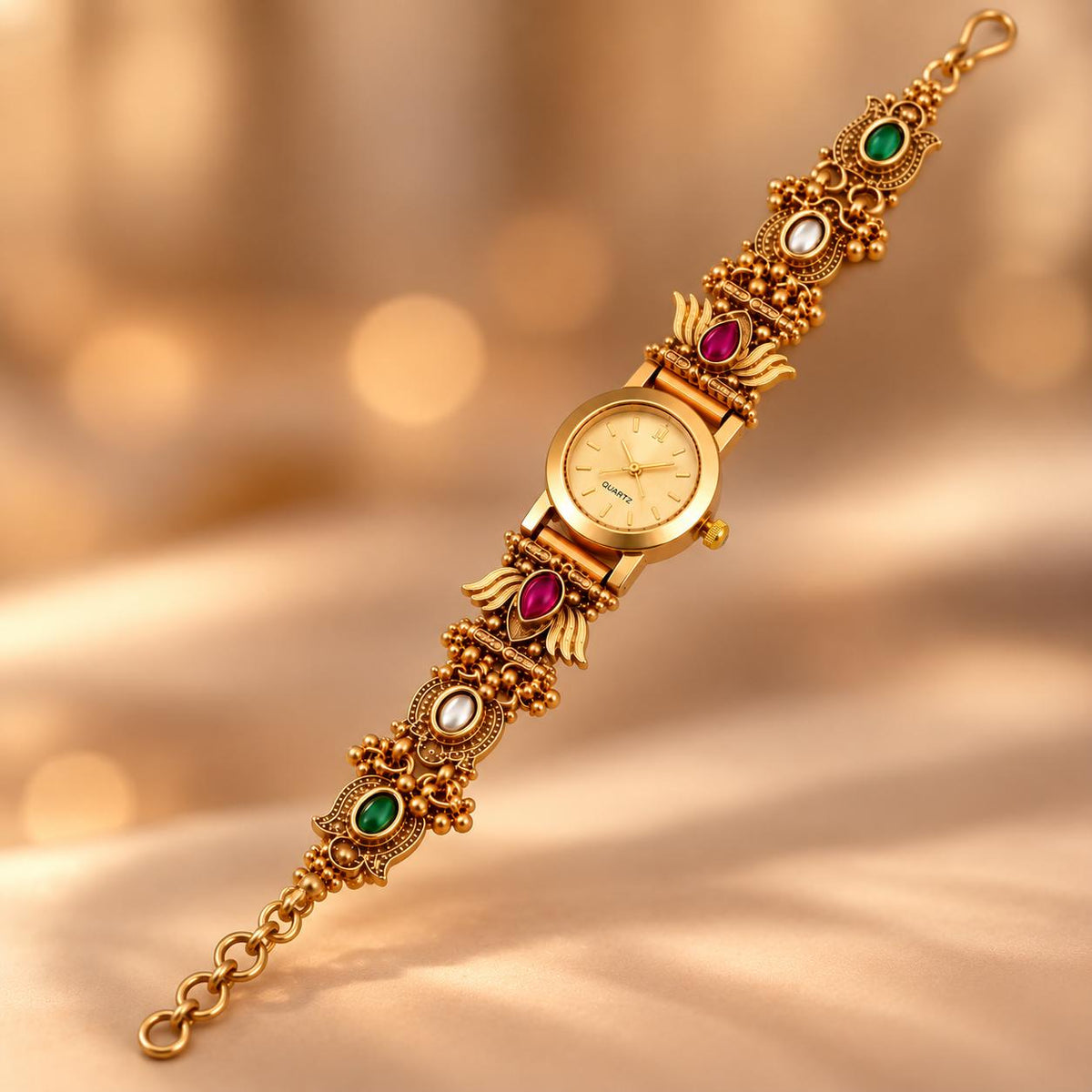 Royal Heritage Multicolour Gemstone Gold-Tone Quartz Watch