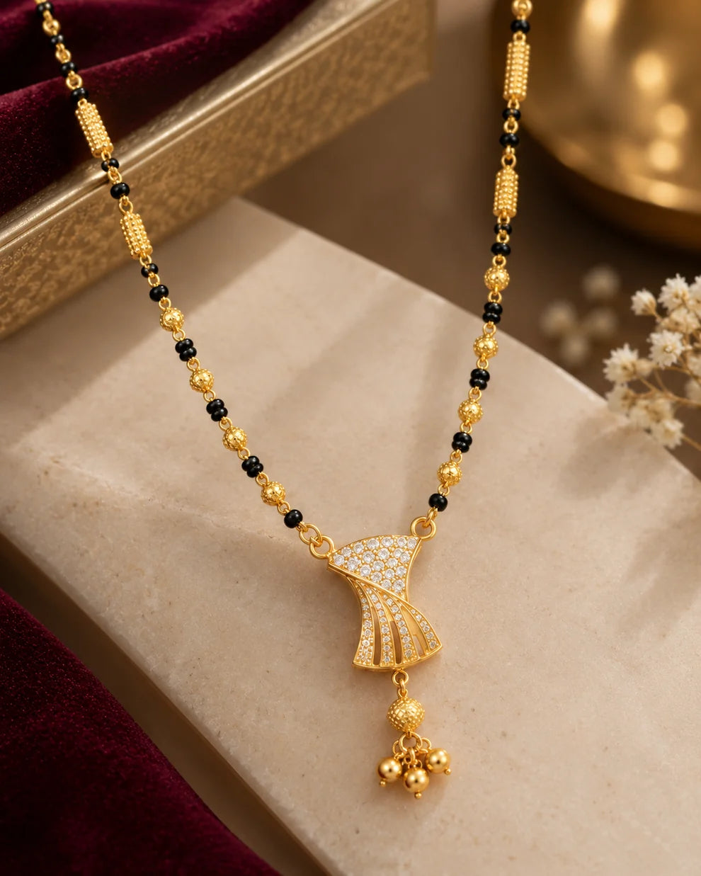 Vaidehi Mangalsutra + Vati Mangalsutra + Shreya Black Bead Mangalsutra Combo Set