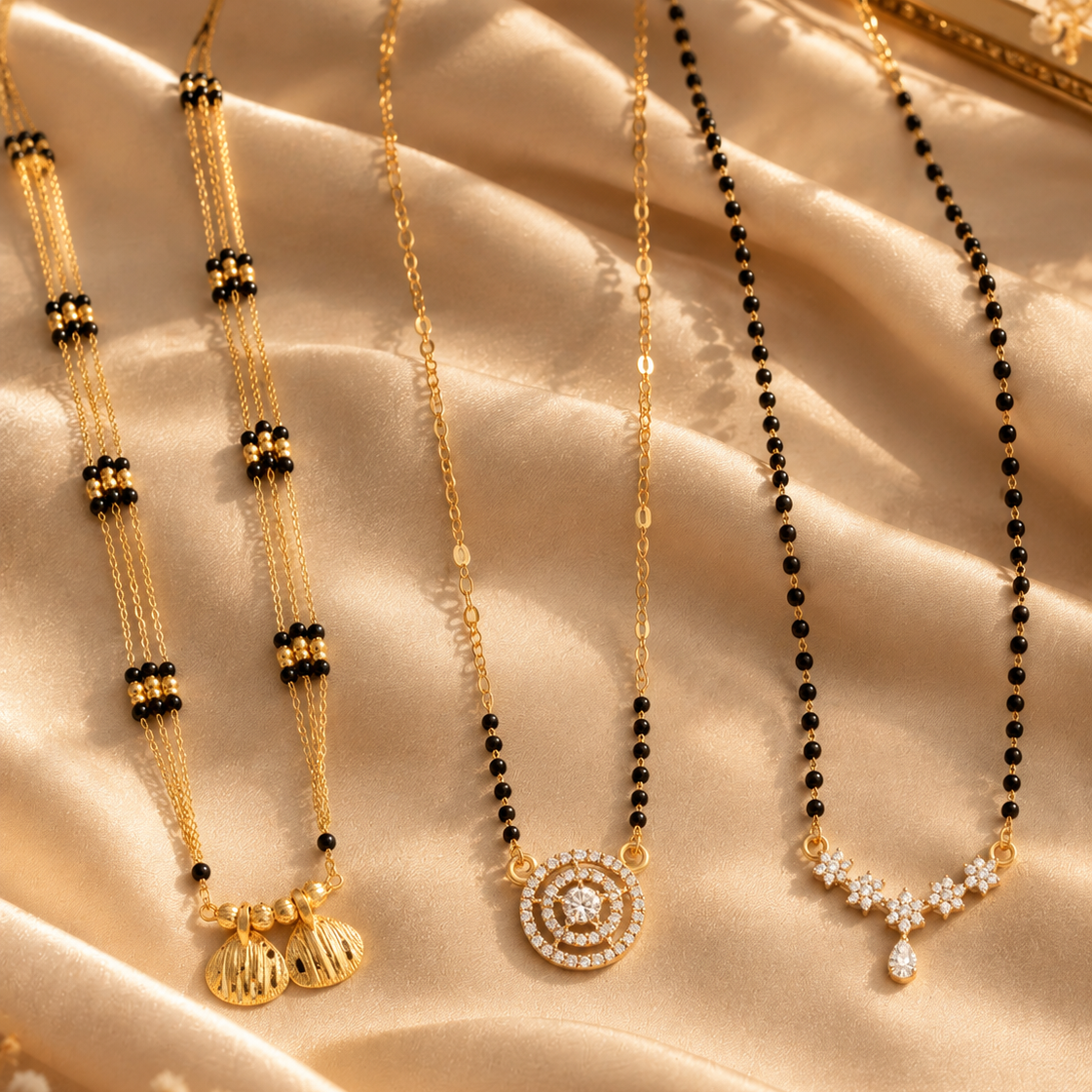 Vati Mangalsutra + Shalo Modern Mangalsutra + Shreya Black Bead Mangalsutra Combo Set