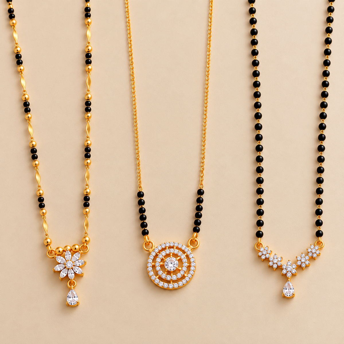 Elite V4 + Shalo Modern Mangalsutra + Shreya Black Bead Mangalsutra Combo Set