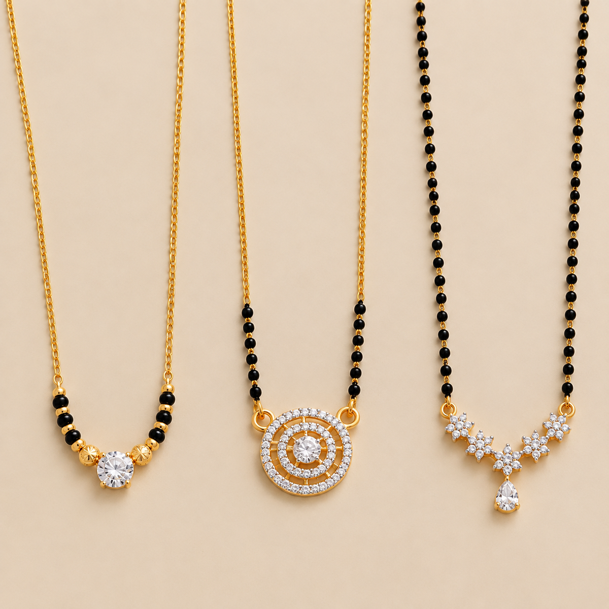 Avni Minimal + Shalo Modern Mangalsutra + Shreya Black Bead Mangalsutra Combo Set