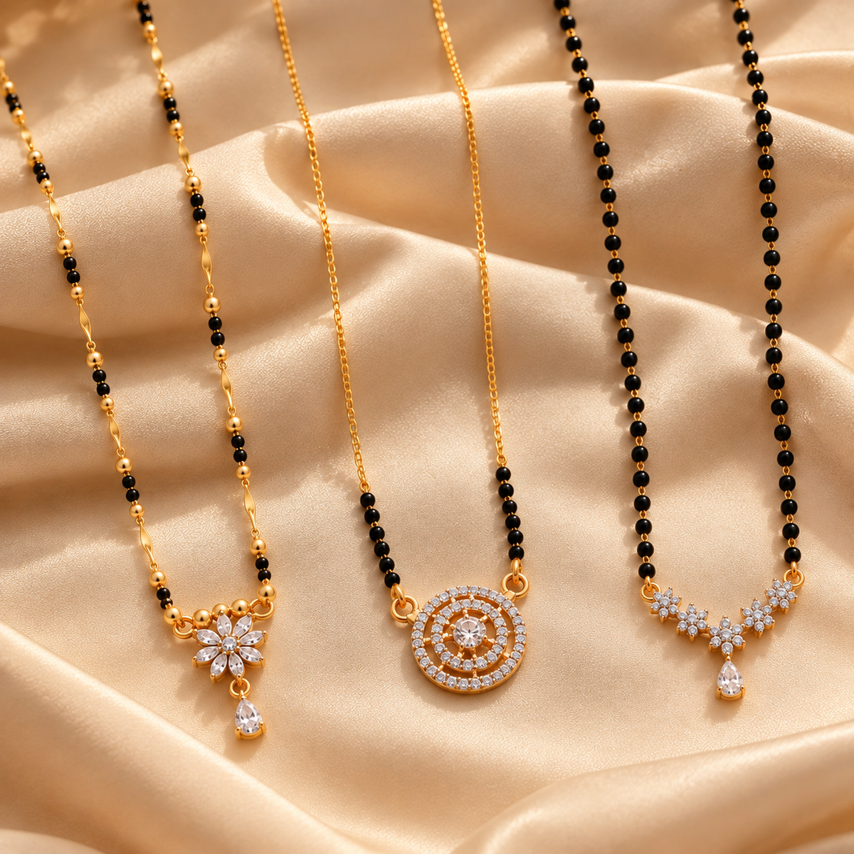 Elite V4 + Shalo Modern Mangalsutra + Shreya Black Bead Mangalsutra Combo Set
