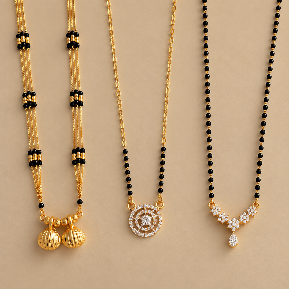 Vati Mangalsutra + Shalo Modern Mangalsutra + Shreya Black Bead Mangalsutra Combo Set