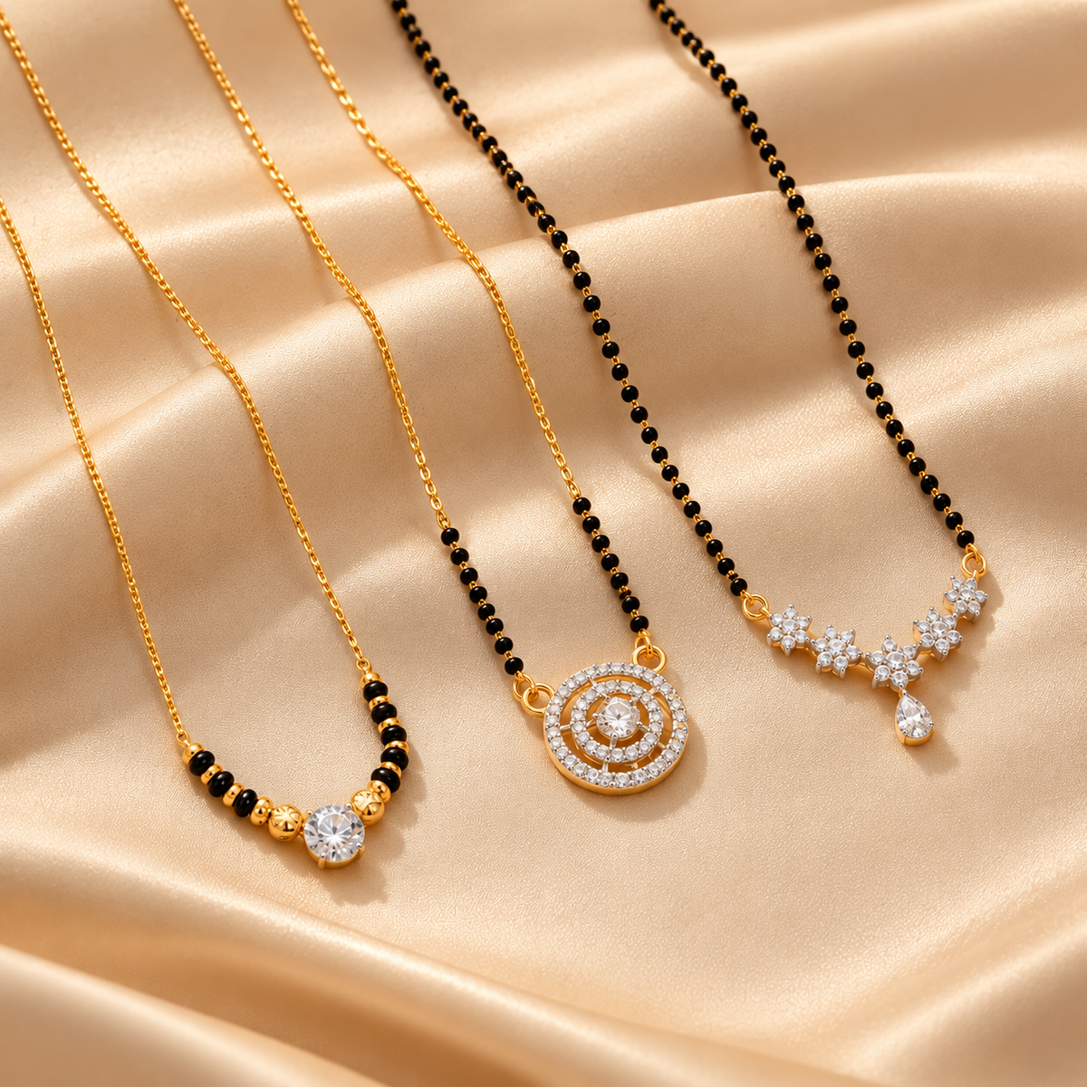 Avni Minimal + Shalo Modern Mangalsutra + Shreya Black Bead Mangalsutra Combo Set