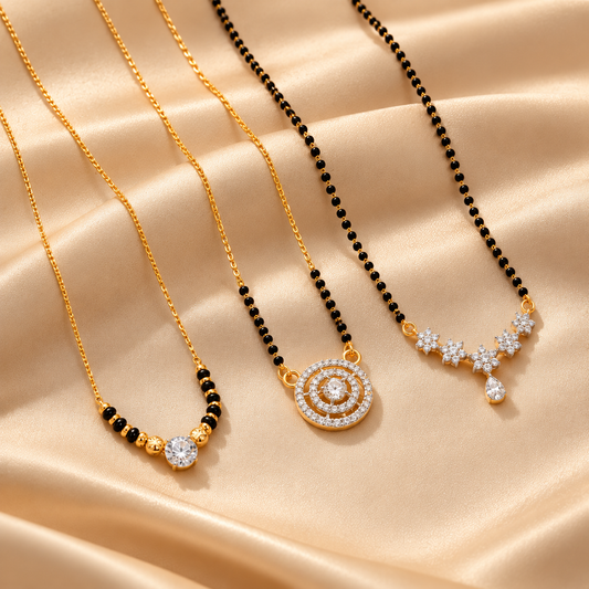 Avni Minimal + Shalo Modern Mangalsutra + Shreya Black Bead Mangalsutra Combo Set
