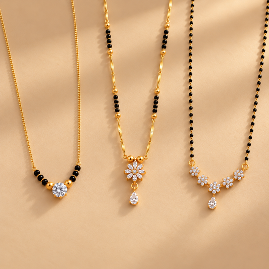 Avni Minimal + Elite V4 + Shreya Black Bead Mangalsutra Combo Set