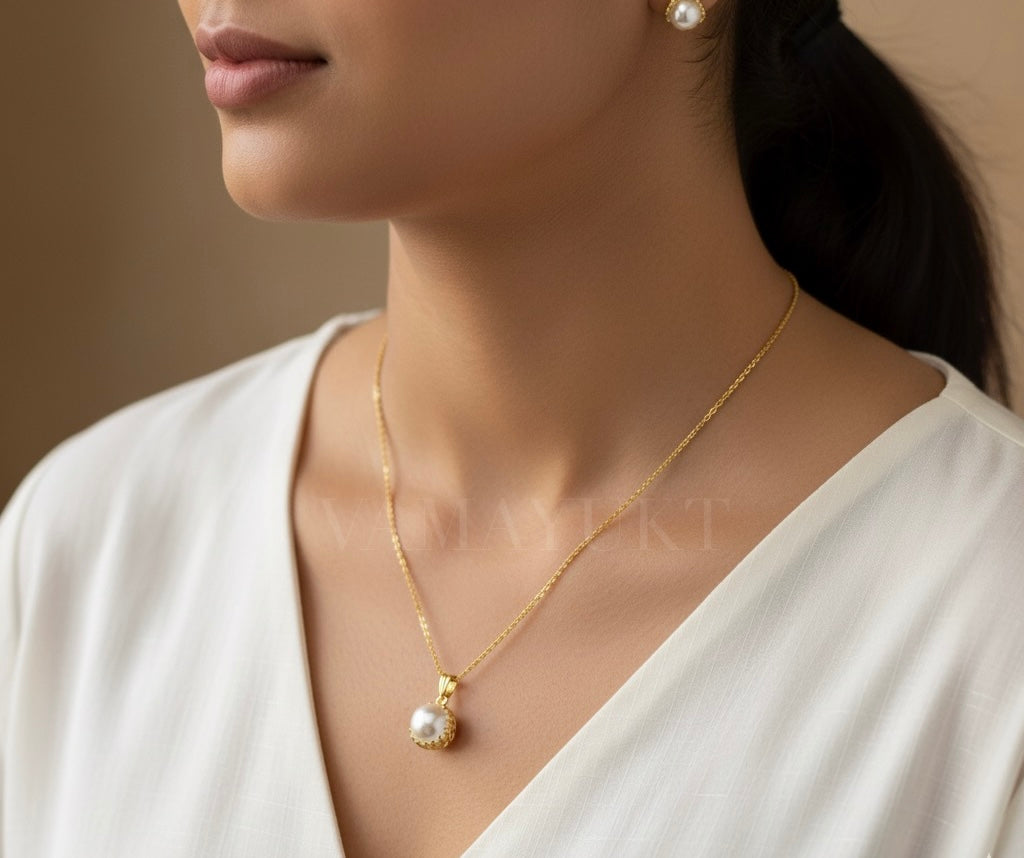 Pearl Pendant Chain With Earring