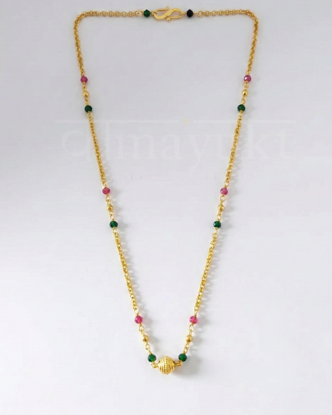Gold Ball Single Layer Chain Ruby & Green | Fine Design Jewelry & Accessories |
