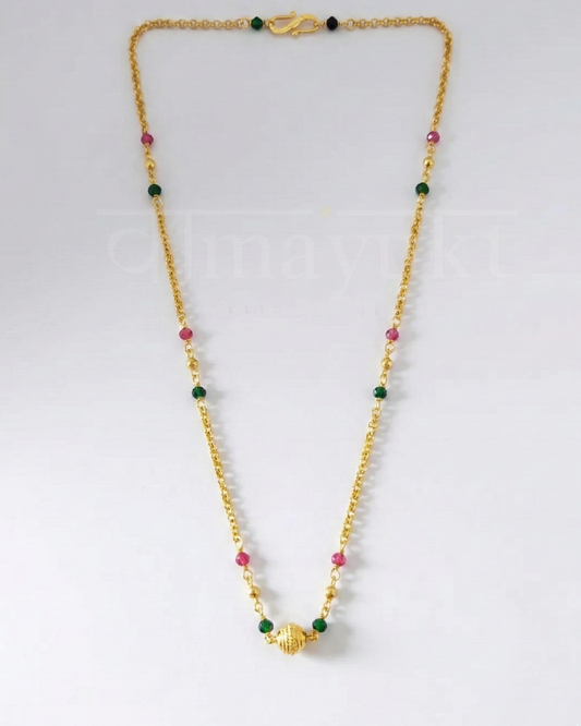 Gold Ball Single Layer Chain Ruby & Green | Fine Design Jewelry & Accessories |