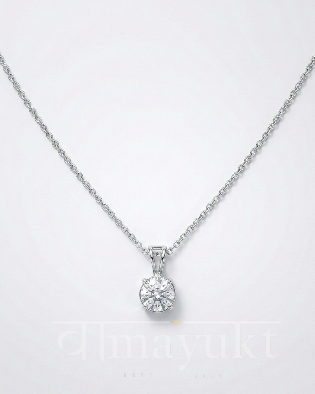 Solitaire 1 stone pendant chain White silver plated