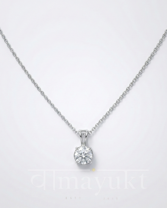 Solitaire 1 stone pendant chain White silver plated