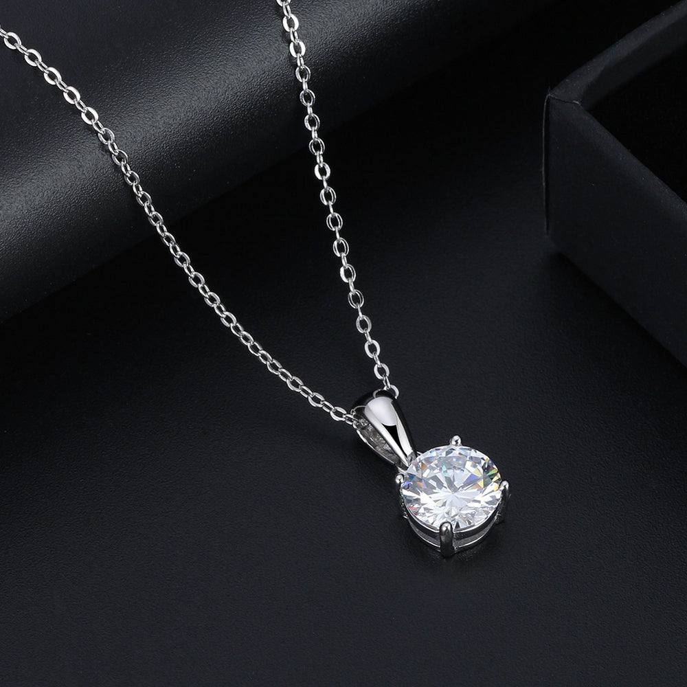 Solitaire 1 stone pendant chain White silver plated