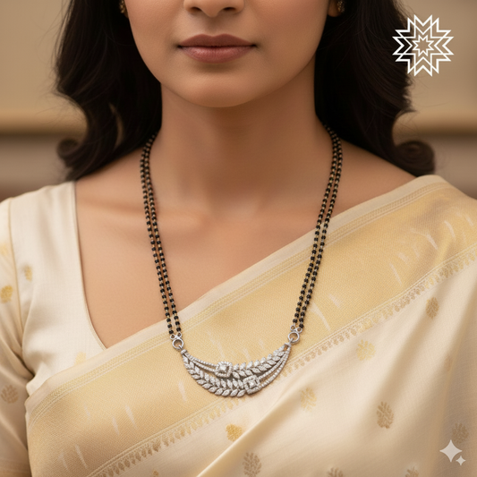 American Diamond 2 Layer Leaf Pattern 24Cm Long Mangalsutra | Fine Design Jewelry & Accessories
