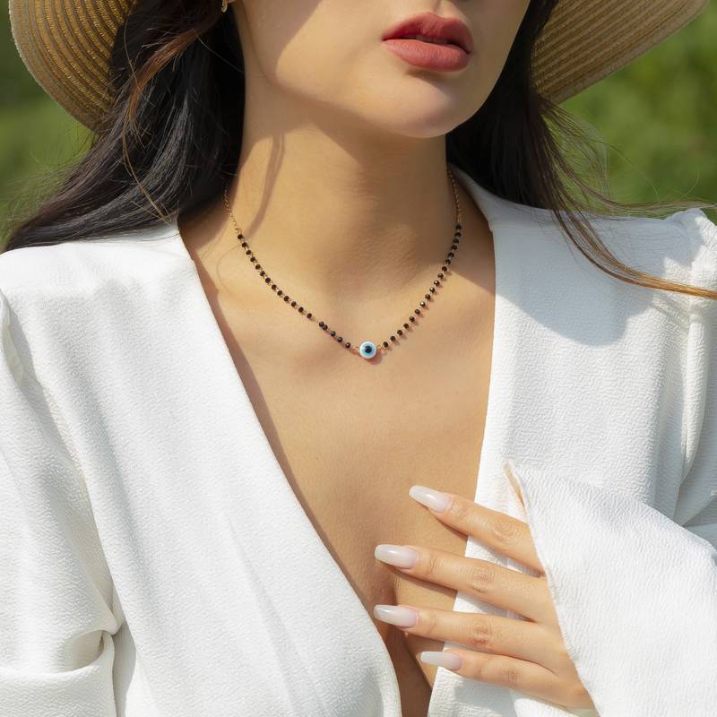 White Evileye Crystal Mangalsutra 18 Inch