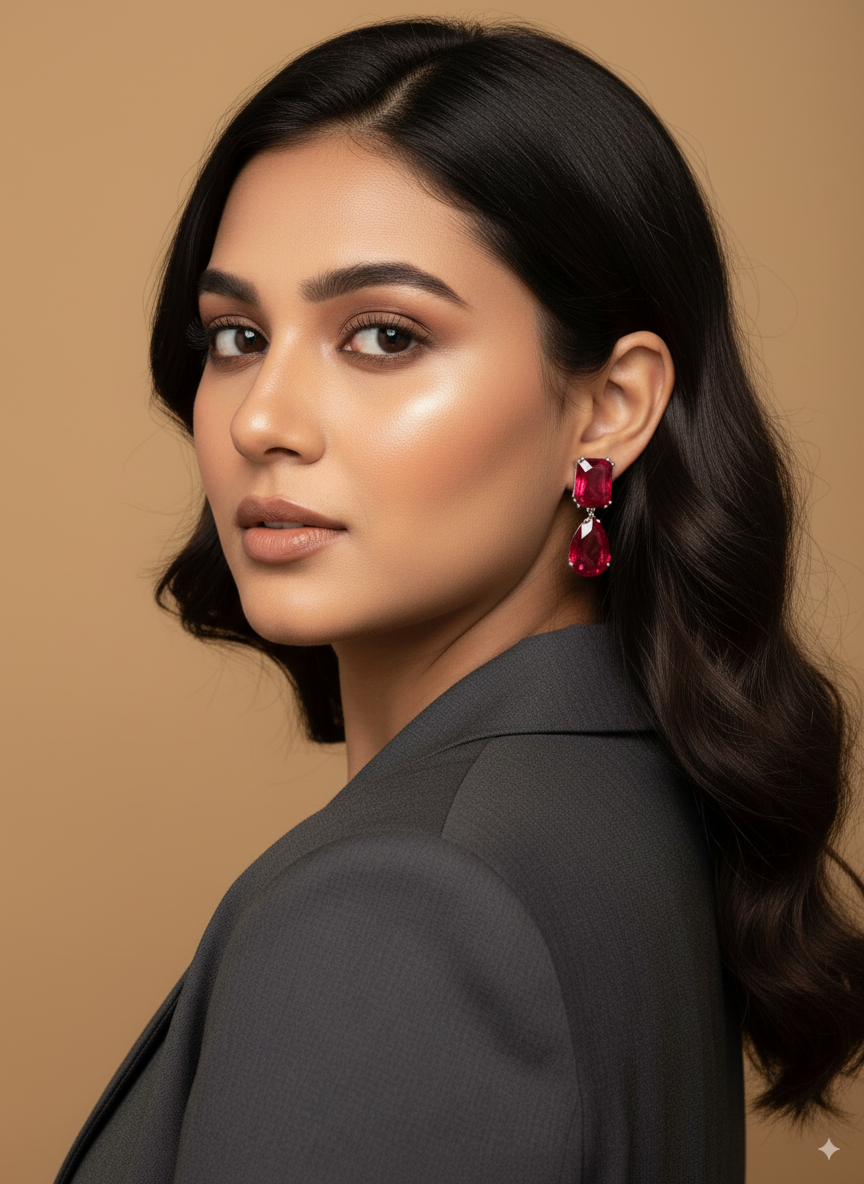 RUBY DROP ZIRCON EARRING