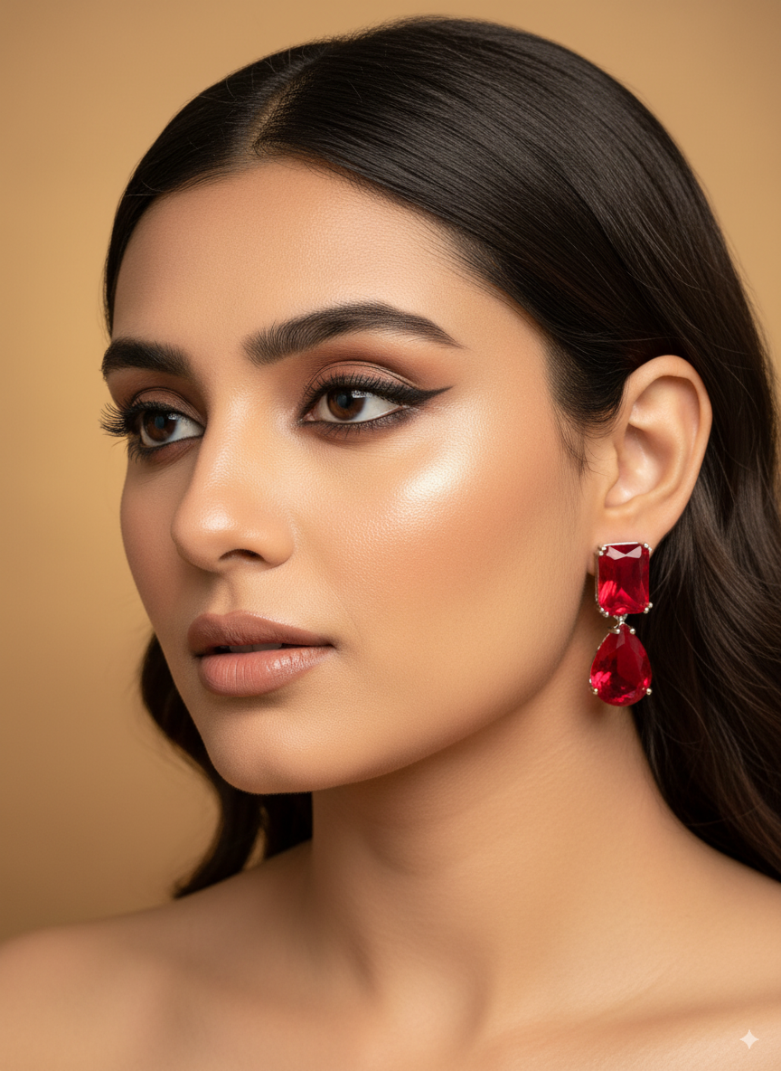 RUBY DROP ZIRCON EARRING