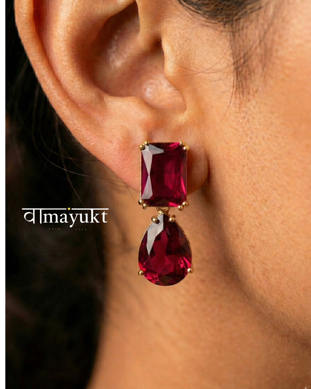 RUBY DROP ZIRCON EARRING