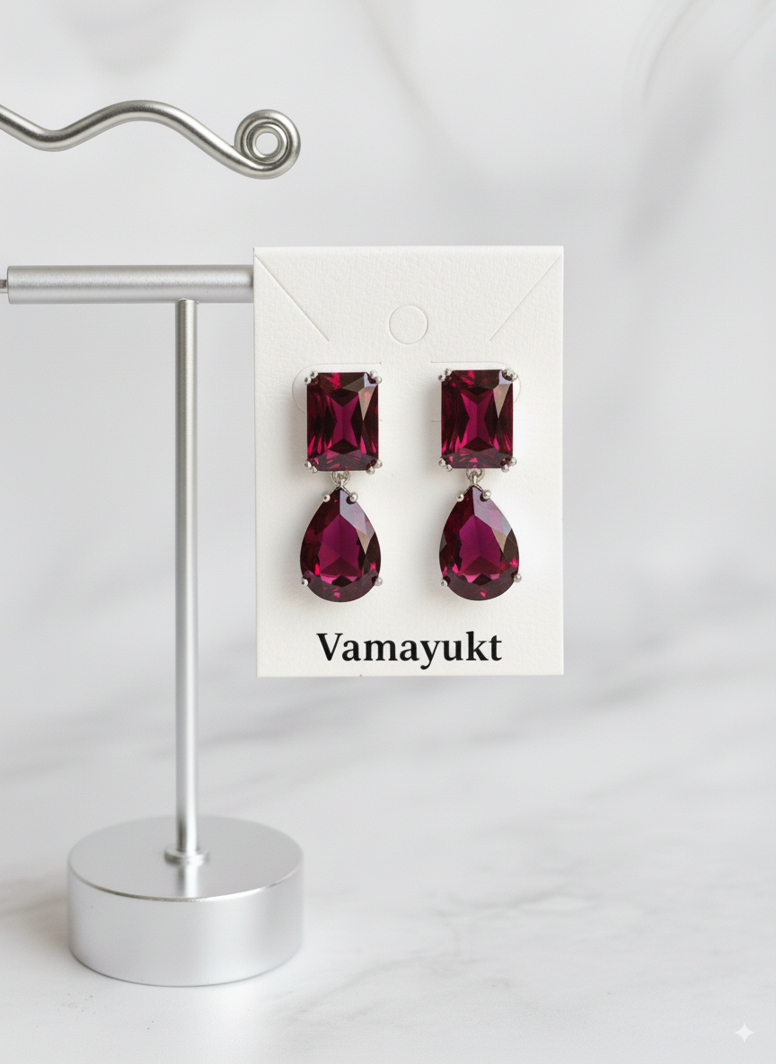 RUBY DROP ZIRCON EARRING